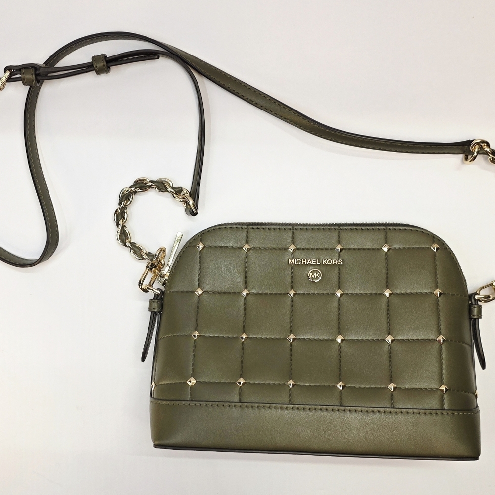 Michael Kors Jet Set Charm Olive & Gold Studded Dome 32S2GT9C9Y Crossbody Bag